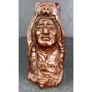 Vintage Native American Indian/Chief + Bear Figurine 389 Red Mill Signed Dated #